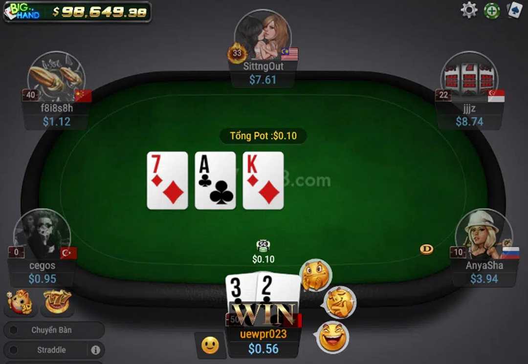Giao diện chơi Poker online ăn tiền